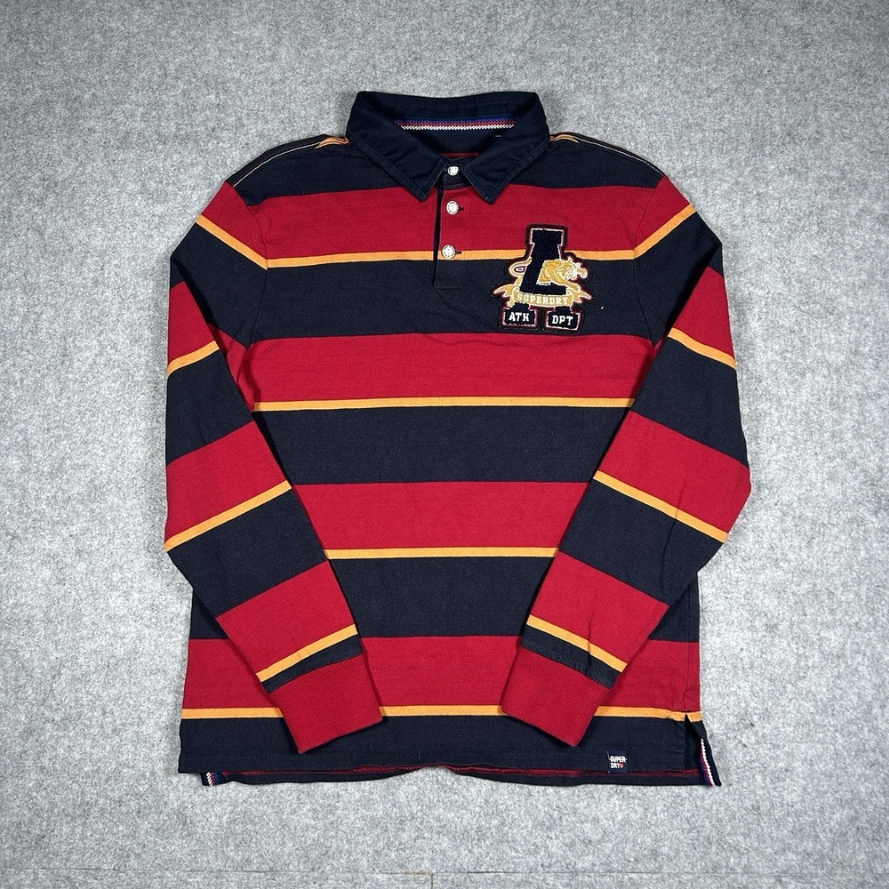 Superdry Rugby‎ Shirt Men's Size Large Multicolour Striped Heavyweight Patch